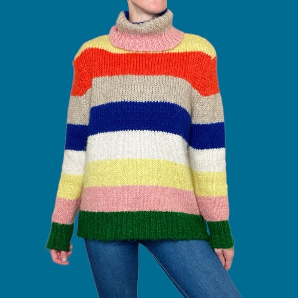 Anthropologie Rainbow Colorful Stripe Turtleneck Sweater - Picture 1 of 8